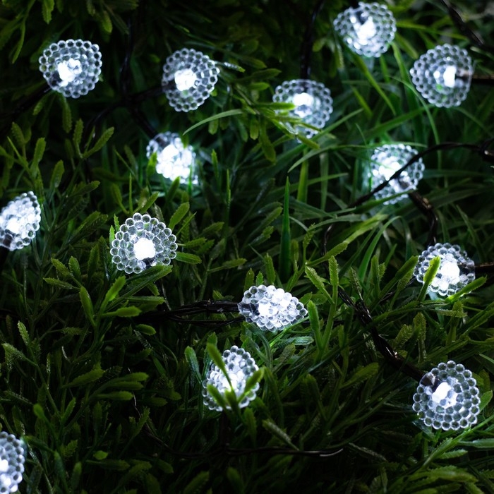 Гирлянда &laquo;Нить&raquo; 4.5 м с насадками &laquo;Сердца&raquo;, IP44, тёмная нить, 30 LED, свечение белое, 2 режима, солнечная батарея