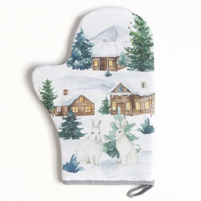 Новый год.Варежка-прихватка "Forest animals" 20х27см,саржа, 100% х/л, ватин 250г/м2