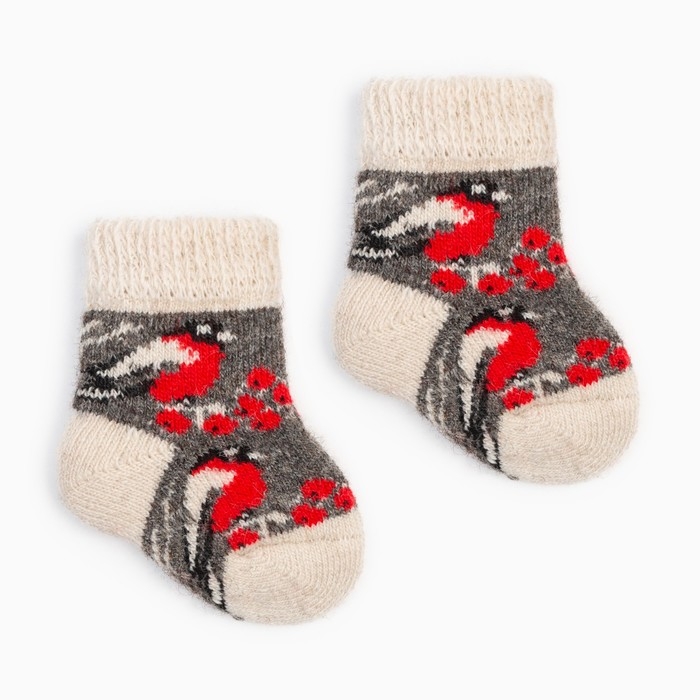 Носки детские шерстяные &laquo;Снегирь в снегу&raquo;, цвет серый, размер 22