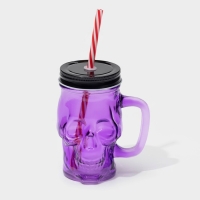 Банка стеклянная с крышкой и трубочкой «Череп. Хэллоуин», 400 мл, 11×8,5×13 см, цвет МИКС Банка стеклянная с крышкой и трубочкой «Череп. Хэллоуин», 400 мл, 11×8,5×13 см, цвет МИКС