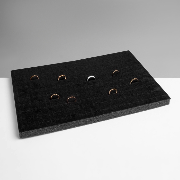 Подставка под кольца 100 мест, флок, 33,5&times;22,5&times;1,8 см, цвет чёрный