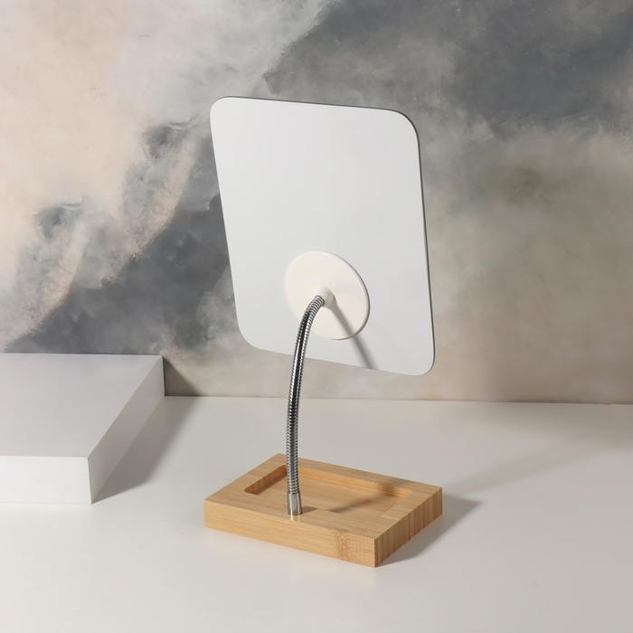 Зеркало с подставкой для хранения «BAMBOO», на гибкой ножке, зеркальная поверхность 16,5 × 19,5 см, цвет коричневый/серебристый Зеркало с подставкой для хранения «BAMBOO», на гибкой ножке, зеркальная поверхность 16,5 × 19,5 см, цвет коричневый/серебристый