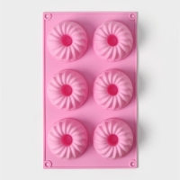 Форма для выпечки Доляна &laquo;Немецкий кекс&raquo;, силикон, 17&times;27 см, 6 ячеек (d=7 см), цвет розовый