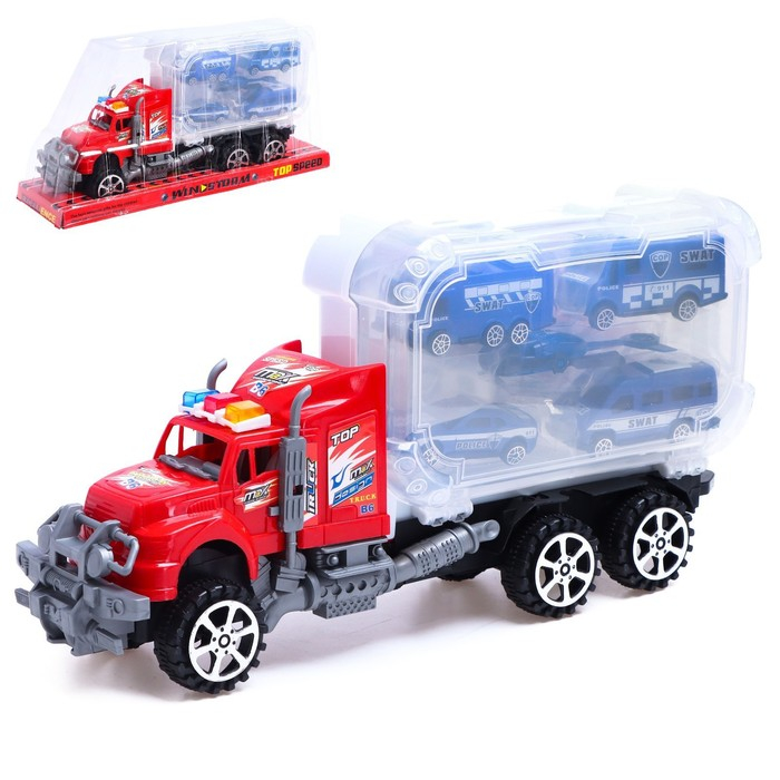 Грузовик инерционный «Полиция», с техникой, МИКС Грузовик инерционный «Полиция», с техникой, МИКС