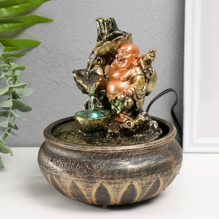 Фонтан настольный с подсветкой Фонтан настольный с подсветкой "Хотей у водопада" 22,5х16х16 см