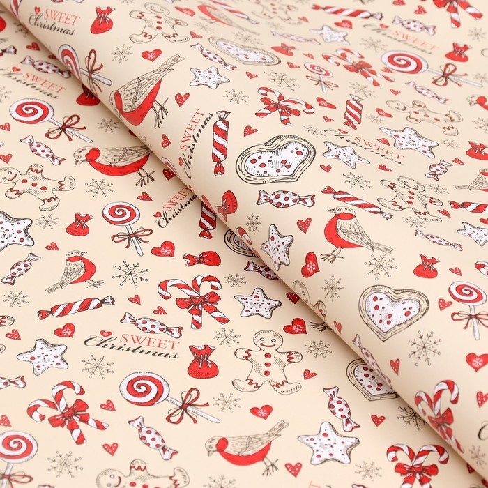Новый год. Бумага упаковочная глянцевая "Рождественская конфета", 70 х 100 см, 1 лист