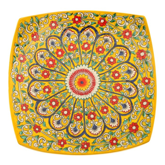 Ляган Риштанская Керамика Ляган Риштанская Керамика "Цветы", 28 см, квадратный, жёлтый микс