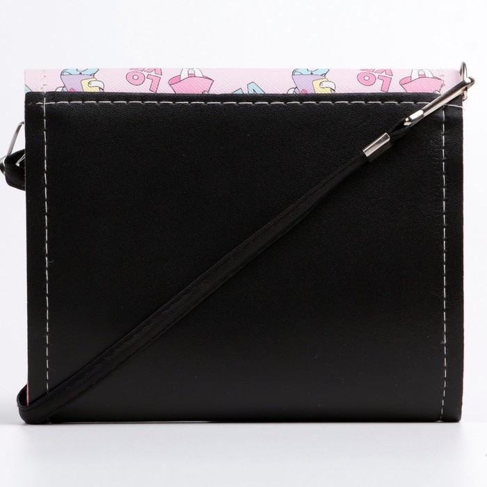 Сумка детская для девочки "Кошечка", на клапане, цвет чёрный/розовый, 15х4х12 см