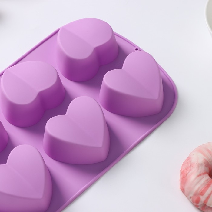 Форма для выпечки Доляна «Сердце напополам», силикон, 25,8×17×3,2 см, 6 ячеек (7×6,5×3 см), цвет сиреневый Форма для выпечки Доляна «Сердце напополам», силикон, 25,8×17×3,2 см, 6 ячеек (7×6,5×3 см), цвет сиреневый