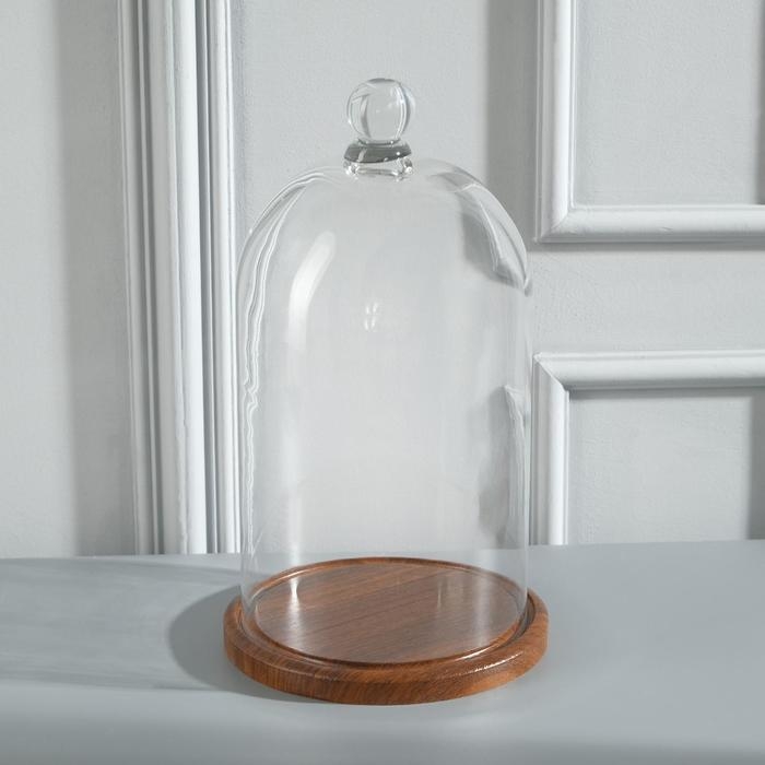 Стеклянный купол-клош с шариком на подставке Стеклянный купол-клош с шариком на подставке "Родрик", 29х15 см, стекло, коричневый