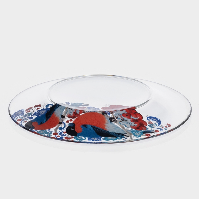 Тарелка стеклянная сервирвочная &laquo;Снегири на рябине&raquo;, d=19,6 см