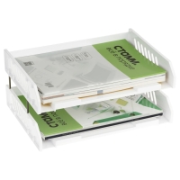 Набор лотков для бумаг горизонтальный Стамм "Сити", набор 2 штуки, на металлических стержнях, белый Набор лотков для бумаг горизонтальный Стамм "Сити", набор 2 штуки, на металлических стержнях, белый