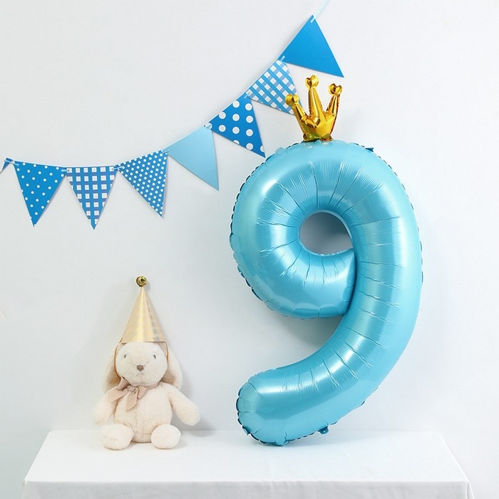 Шар фольгированный 40" &laquo;Цифра 9 с короной&raquo;, цвет голубой