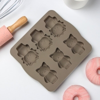 Форма для выпечки Доляна «Семейство кошачьих», силикон, 6 ячеек, 19,5×17,5 см, цвет серый Форма для выпечки Доляна «Семейство кошачьих», силикон, 6 ячеек, 19,5×17,5 см, цвет серый