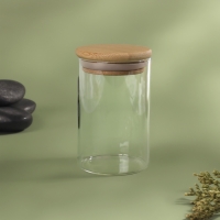 Органайзер для хранения ватных палочек &laquo;BAMBOO&raquo;, с крышкой, d 6,5 &times; 10 см, в картонной коробке, цвет прозрачный/коричневый