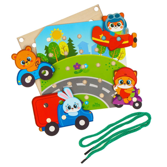 Деревянная игрушка-шнуровка &laquo;Транспорт&raquo;, 15&times;15 см