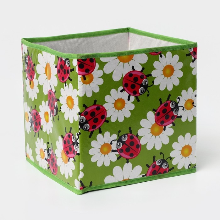 Короб стеллажный для хранения Доляна &laquo;Божьи коровки&raquo;, 25&times;25&times;25 см, цвет зелёный