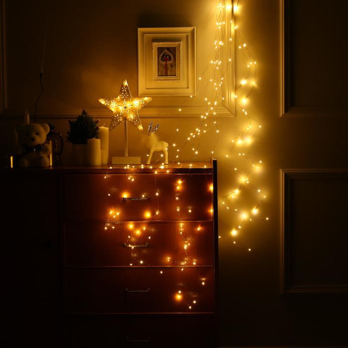 Гирлянда &laquo;Конский хвост&raquo; 8 нитей по 2 м, IP20, медная нить, 160 LED, свечение тёплое белое, USB