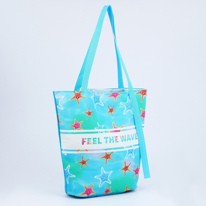 Сумка женская пляжная "Feel the wave", 39х32 см, голубая