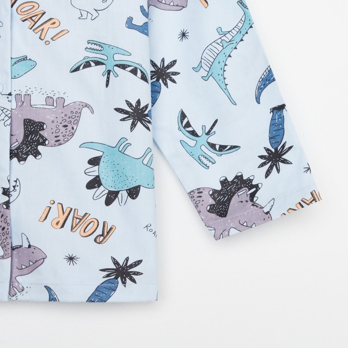 Пижама детская из фланели (рубашка, брюки) KAFTAN "Дино", размер 122-128, голубой