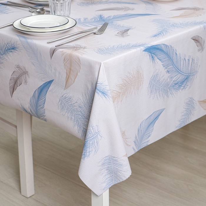 Клеёнка на стол на тканевой основе &laquo;Перья&raquo;, ширина 137 см, рулон 20 метров, толщина 0,25 мм, цвет серый