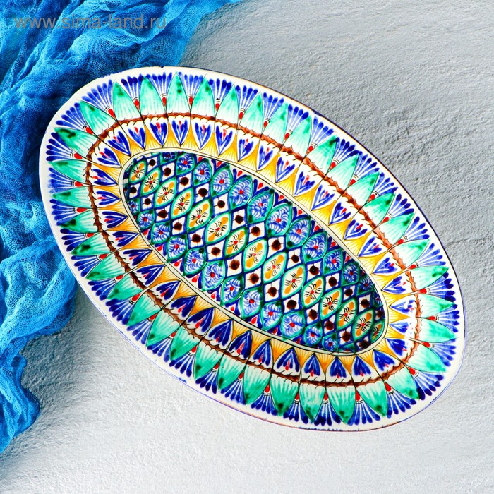 Селедочница Риштанская Керамика Селедочница Риштанская Керамика "Узоры", 34 см, разноцветное, овальное