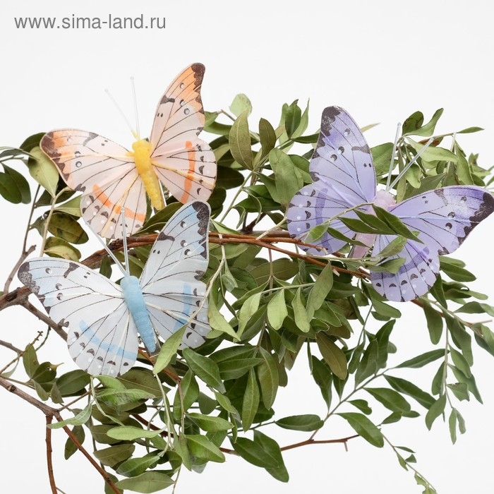 Бабочка для декора и флористики, на прищепке, пластиковая, микс, 1 шт., 7,5 х 5 х 1 см