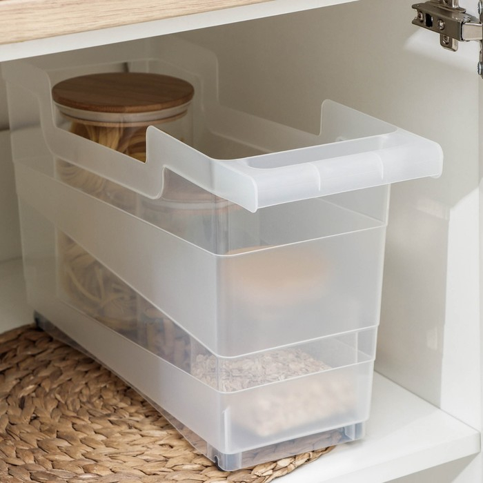 Контейнер хозяйственный с ручкой на колёсиках, 12,5 л, 45×16×25,5 см, прозрачный Контейнер хозяйственный с ручкой на колёсиках, 12,5 л, 45×16×25,5 см, прозрачный