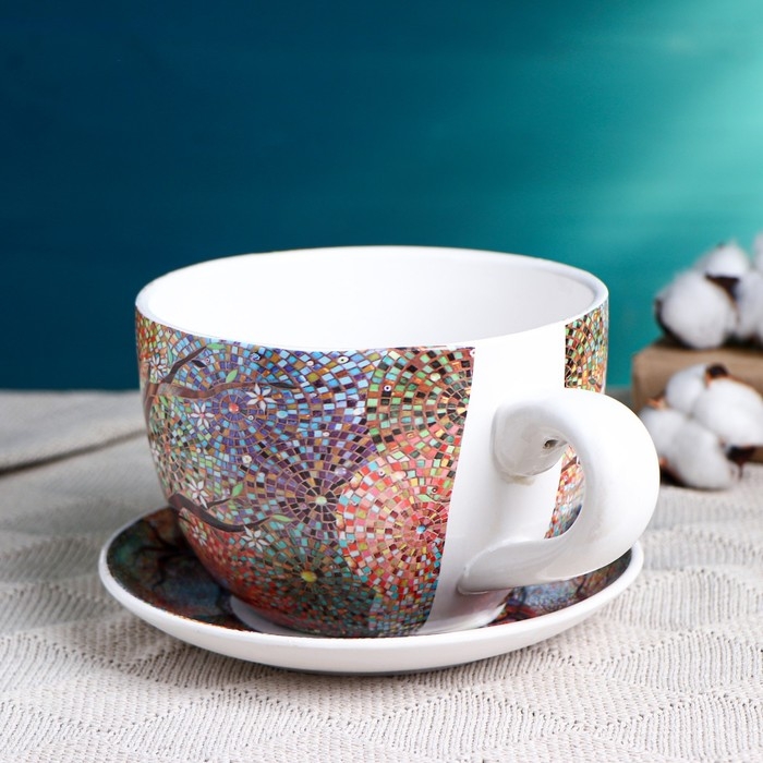Горшок в форме чашки "Эмма" мозаика, 19х15х10см