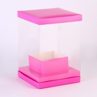 Коробка для цветов с вазой и PVC окнами складная, 16 х 23 х 16 см, однотонный, розовый Коробка для цветов с вазой и PVC окнами складная, 16 х 23 х 16 см, однотонный, розовый