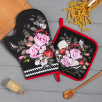 Набор кухонный &laquo;Flowers&raquo; варежка-прихватка 20х28см, прихватка 19х19см,100% хл