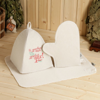 Набор для бани "Здоровый дух" шапка, коврик, рукавица Набор для бани "Здоровый дух" шапка, коврик, рукавица