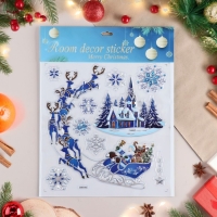 Наклейки на окна "Новогодние" дом, олени, 38х30 см Наклейки на окна "Новогодние" дом, олени, 38х30 см