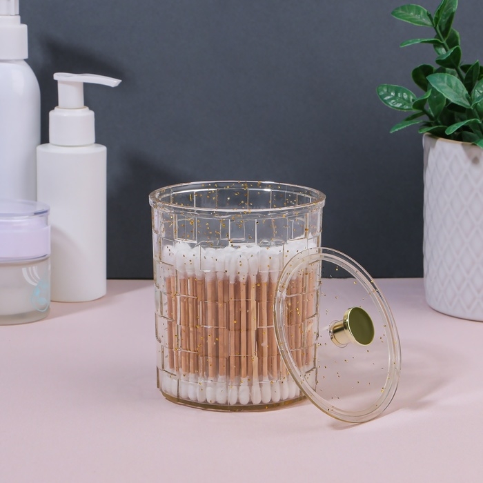 Органайзер для для ватных палочек &laquo;SHINE&raquo;, с крышкой, 8,5 &times; 8,5 &times; 11,2 см, цвет прозрачный/золотистый