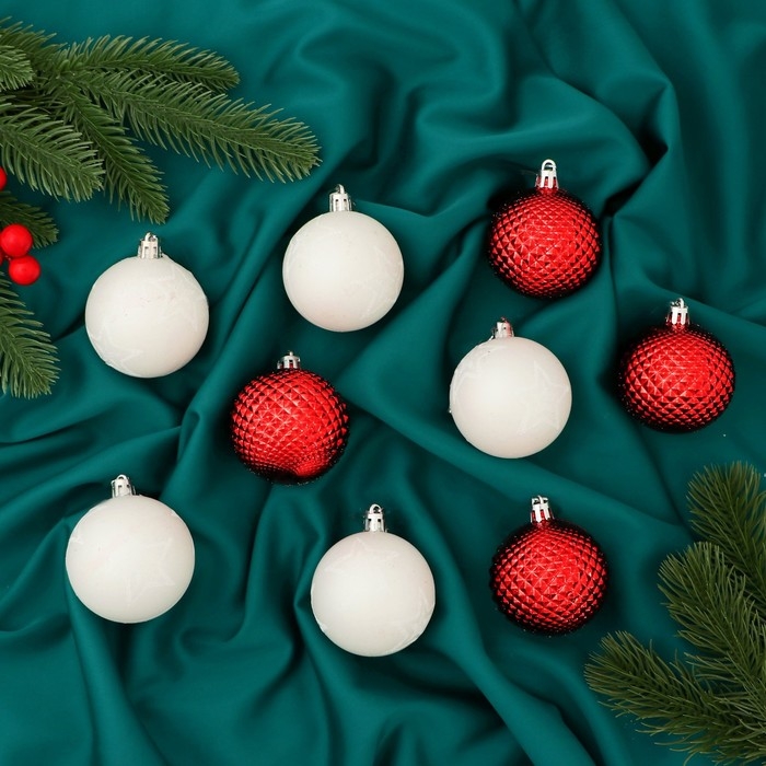 Набор шаров пластик d-5,5 см, 9 шт Набор шаров пластик d-5,5 см, 9 шт "Гармония" сеточка, красный белый