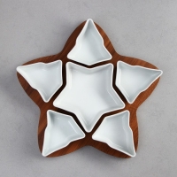 Менажница «Звезды», 5 шт: 200 мл, 1 шт: 500 мл, деревянное основание, фарфор, Иран Менажница «Звезды», 5 шт: 200 мл, 1 шт: 500 мл, деревянное основание, фарфор, Иран