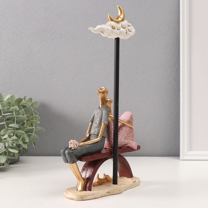 Сувенир полистоун "Пара с собачкой под тучей с месяцем" розово-голубой 7х16х31 см