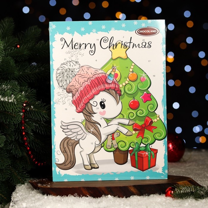 Новый год. Адвент-календарь с мини-плитками из молочного шоколада Magic Cute UNICOR, МИКС, 50 г