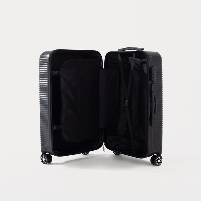 Чемодан средний 60 л (M), &laquo;Фабрика КАРТЕКС&raquo;, отдел на молнии, кодовый замок, 4 колеса, цвет чёрный