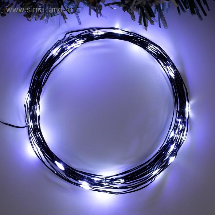 Гирлянда &laquo;Нить&raquo; 5 м роса, IP20, чёрная нить, 50 LED, 2 режима, батарейки AAх3 (нет в комплекте), свечение белое