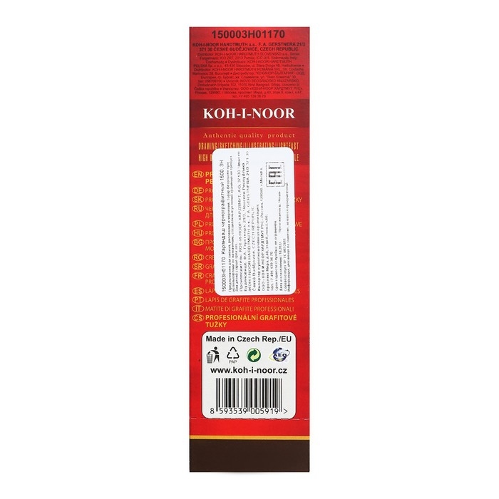 Карандаш чернографитный 2.0 мм, Koh-I-Noor 1500 3H, профессиональный, L=175 мм Карандаш чернографитный 2.0 мм, Koh-I-Noor 1500 3H, профессиональный, L=175 мм