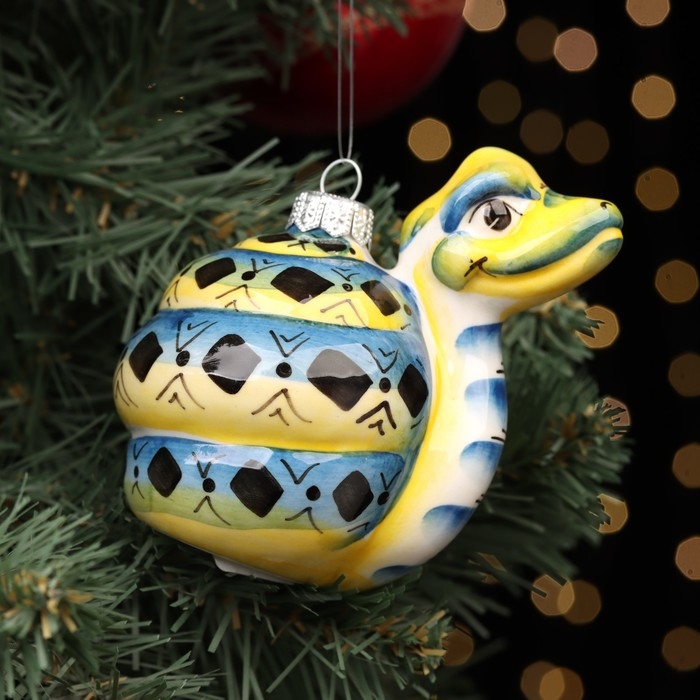 Ёлочный фарфоровый шар Ёлочный фарфоровый шар "Змей синий", авторская роспись, 10 см