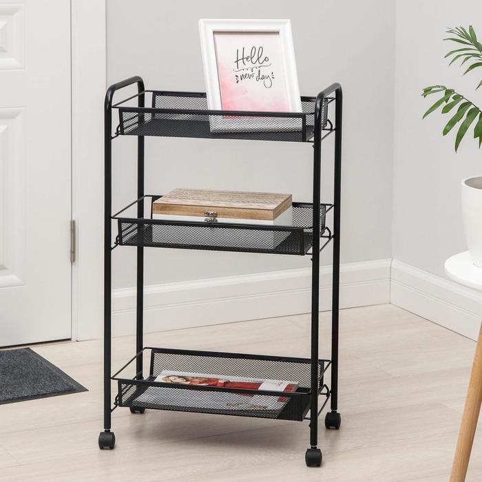 Этажерка &laquo;Ладья 2К&raquo;, 3 яруса, 44&times;25&times;75,5 см, на колёсиках, цвет чёрный