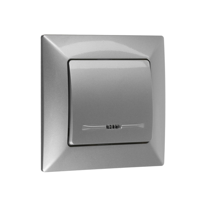 Выключатель Luazon Lighting Выключатель Luazon Lighting "Антей", 10 А, 1 клавиша, с подсветкой, скрытый серебристый