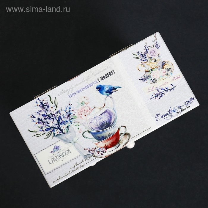 Шкатулка дерево комод 3 ящика+дверка Шкатулка дерево комод 3 ящика+дверка "Синяя птица и лаванда" 19х16х8 см