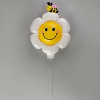 Шар полимерный 16" &laquo;Ромашка белая с пчёлкой&raquo;, с палочкой