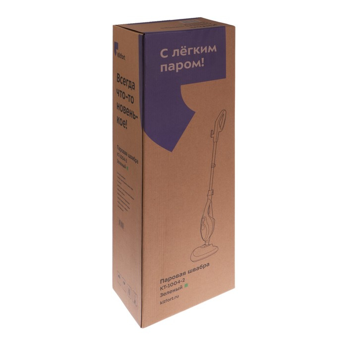 Паровая швабра Kitfort KT-1004-2, 1500 Вт, 350 мл, шнур 4.8 м, бело-зелёная Паровая швабра Kitfort KT-1004-2, 1500 Вт, 350 мл, шнур 4.8 м, бело-зелёная