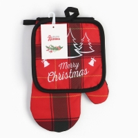 Новый год. Куханный набор 2 празмер Доляна Christmas прихватка 17*17 см, варежка 26*16 см,100% п/э Новый год. Куханный набор 2 празмер Доляна Christmas прихватка 17*17 см, варежка 26*16 см,100% п/э