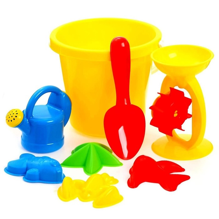 Песочный набор, 8 предметов: ведро 2,75 л, мельница, лейка-мини, совок 18 см, 4 формочки, МИКС Песочный набор, 8 предметов: ведро 2,75 л, мельница, лейка-мини, совок 18 см, 4 формочки, МИКС