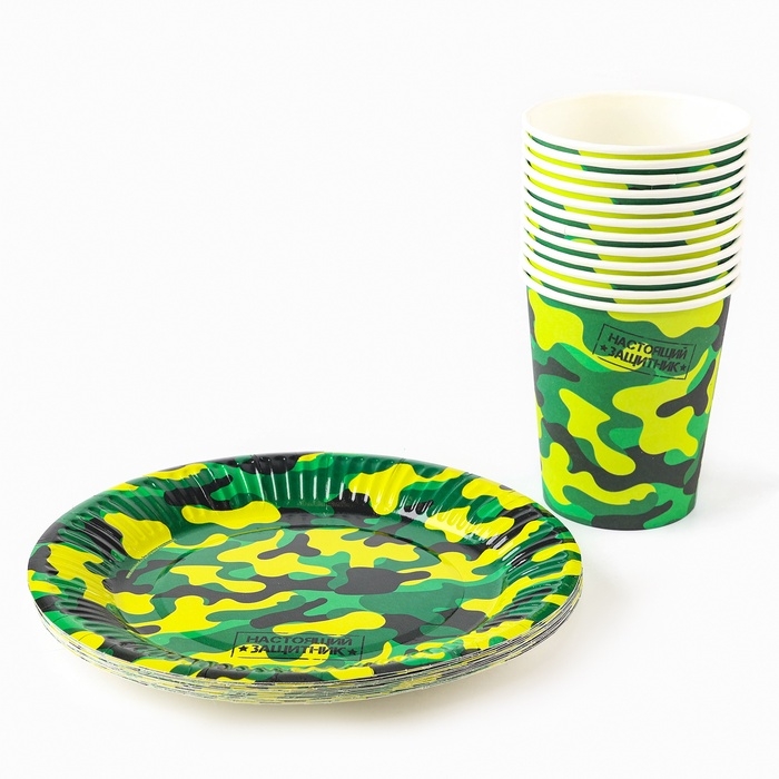 Набор посуды одноразовый «Военный», 12 стаканов, 12 тарелок Набор посуды одноразовый «Военный», 12 стаканов, 12 тарелок